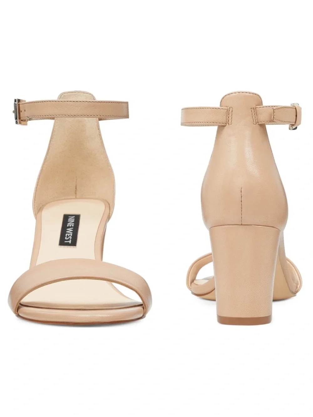 Nine West tan leather pruce heels sandals ankle strap classic minimalist 8.5